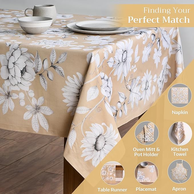 Maison d' Hermine Table Cloth Rectangle Table 100% Cotton 70 x 108 Inches Fall Tablecloth Reusable Everyday Use for Thanksgiving Christmas Decorations Dining Farmhouse Party (Pretty Autumn)