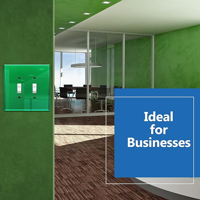 LIDER Reflective Acrylic Toggle Switch Wall Plate, Mirrored Light Switch Plate, Plexiglass Switch Cover, Acrylic Glass, Oversized 2-Gang 5.25" x 5.25", LWP-12O-AGR5P, Green, 5 Pack