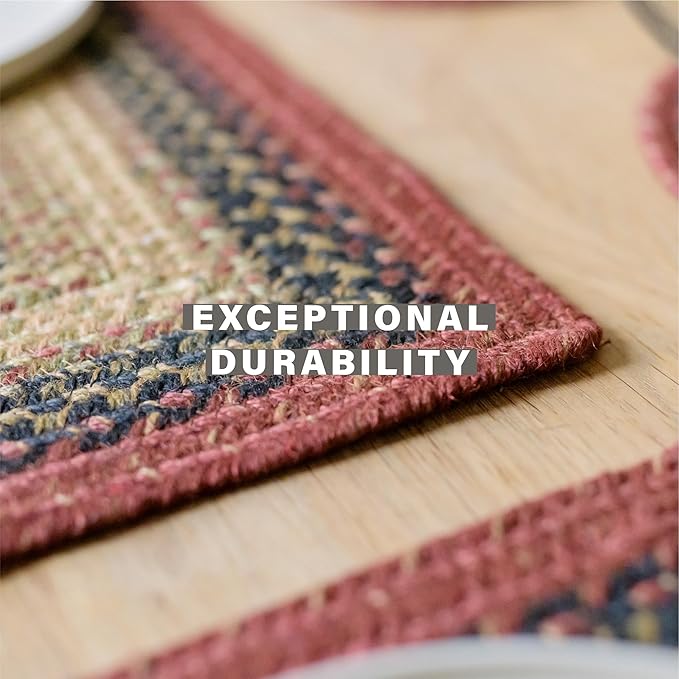 Homespice Highland Jute Braided Oval Placemats, Warm Lodge and Cabin Decor, Set of 6, 13x19 Multicolor Table Mats - Vibrant Colors, Durable, Easy to Clean and Protects Furniture