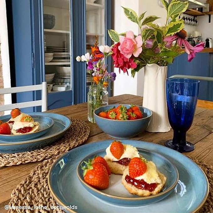 Denby - Azure Haze Coupe Cereal Bowls Set of 6-820ml, 6.75in - Dishwasher Microwave Safe - Blue Teal Reactive Glaze Ceramic Stoneware Soup Bowls Tableware - Scratch Chip Resistant