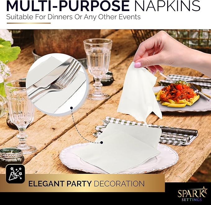 100 Pack White Beverage Napkins, Big Party Pack, 2 Ply, Ideal for Wedding, Party, Birthday, Dinner, Lunch, Cocktails. (5” x 5”) by Amcrate