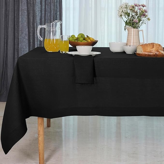D'Moksha Homes Linen Black Tablecloth 60 x 132 Inch - 100% Pure Linen Rectangular Tablecloth - Machine Washable Table Cloth for Spring, Easter