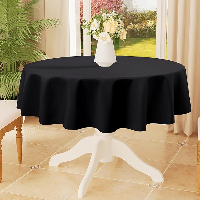 Smiry Round Table Cloth, Waterproof Anti-Scratch Polyester Tablecloth, Decorative Washable Fabric Table Cover for Dining, Buffet, Parties and Outdoor, 60x60, Black