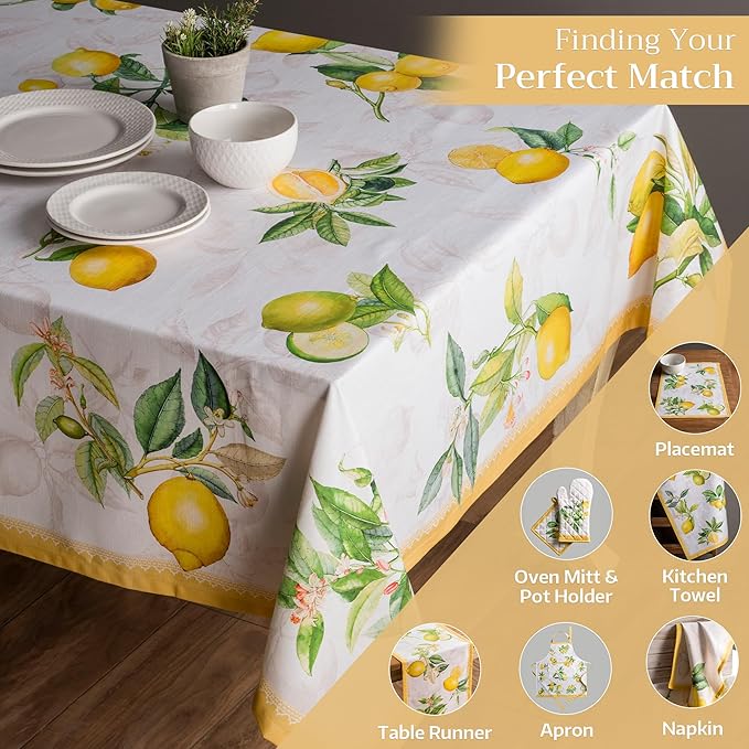 Maison d' Hermine Table Cloth Rectangle Table 100% Cotton 60 x 90 Inches Tablecloth Reusable Decorative for Dining Room Farmhouse Home Valentines Day Decorations Spring Summer - Limoncello