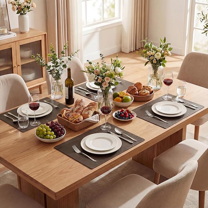 Artoid Mode Coffee Faux Leather Placemats Set of 4, 12x18 Inch Waterproof Wipeable Heat Resistant Vinyl Place Mats, Reversible Table Mats for Kitchen Dining Decor