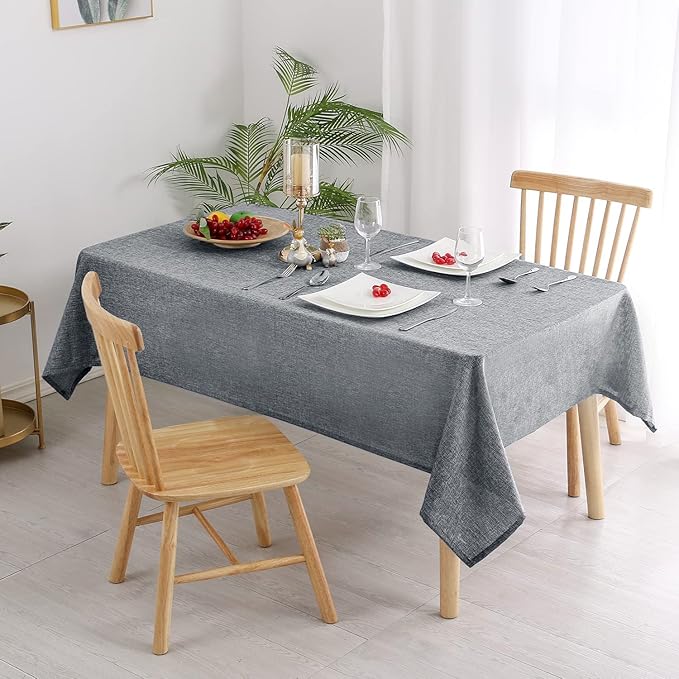 Hiasan 2 Pack Faux Linen Rectangle Tablecloth - Wrinkle and Stain Resistant Washable Table Cloth for Kitchen Dining Room Holiday Table Cover for Party Dinner, Grey, 60 x 102 Inch