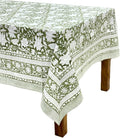 ATOSII Noori Green 100% Cotton Tablecloth, Block Print Rectangle Table Cover for Dining, Parties, Weddings, Outdoors, Holidays, 60 X 90 Inches I 6 Seater I Grandmillennial Preppy Boho Farmhouse Summer