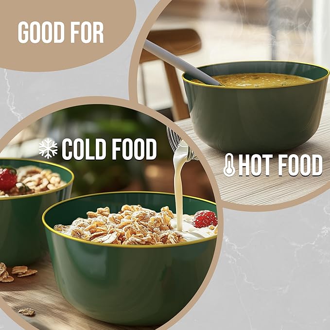 Trendables Plastic Bowls Disposable Bowls 24 Oz Bowl Set Of 20 Green Gold Rimmed Fancy Plastic Serving Bowls Perfect Plastic Ice Cream Bowls Plastic Salad Bowls Plastic Candy Bowl