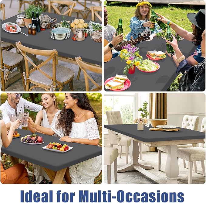Spandex 4 Foot Rectangle Table Cloth 2 Pack, Elastic Fitted Tablecloths for Picnic, Stretch Washable Patio Table Cover for Outdoor, Camping, Banquet and Parties (Dark Grey, 30"x48")