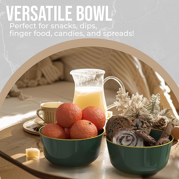 Trendables Plastic Bowls Disposable Bowls 24 Oz Bowl Set Of 20 Green Gold Rimmed Fancy Plastic Serving Bowls Perfect Plastic Ice Cream Bowls Plastic Salad Bowls Plastic Candy Bowl