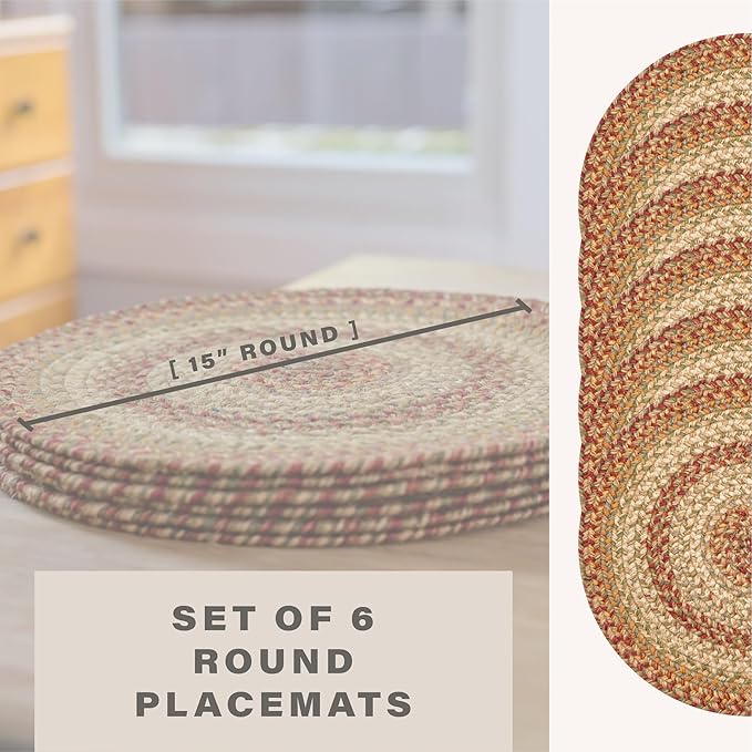 Homespice Harvest Jute Woven Round Placemats Set of 6, 15", Warm Country Decor, Multicolor Table Mats - Vibrant Colors, Durable, Easy to Clean and Protects Furniture
