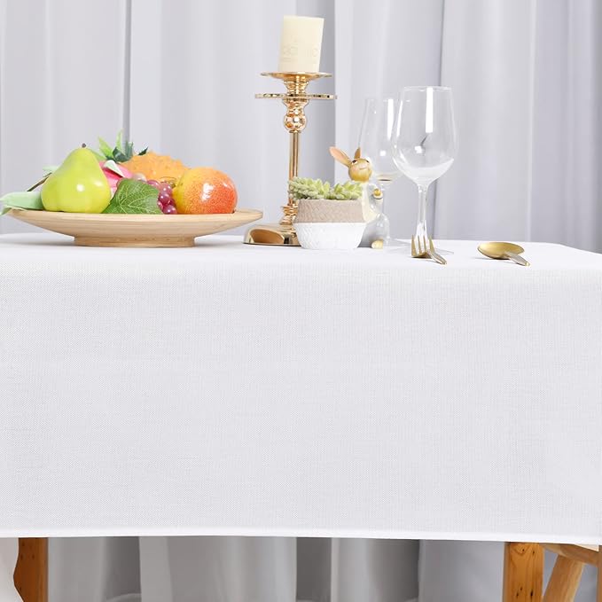 Hiasan 2 Pack Faux Linen Square Tablecloth - Wrinkle and Stain Resistant Washable Table Cloth for Kitchen Dining Room Holiday Table Cover for Party Dinner, White, 60 x 60 Inch