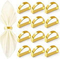 Gold Napkin Rings Set of 12, Semicircle Metal Bright Gold Napkin Holder Buckles, Fall Thanksgiving Christmas Napkin s Rings for Dinner Table Decor, Wedding, Banquet, Party, Easter
