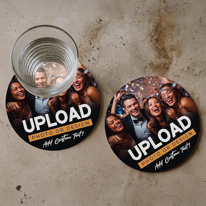 Personalized Drink Coasters, Custom Cardboard Coasters with Photo and Text, Design Your Own Coaster for Events, Parties, Bars, and Unique Gifts, 3.95" Round p (10-Pack)