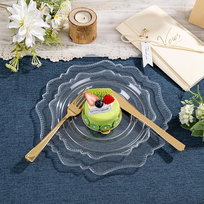 COLOSUS 60pcs Clear Plastic Plates Disposable -Heavy duty Plastic Party Plate set Include 30 dinner plates and 30 dessert/salad plates for Party/Wedding