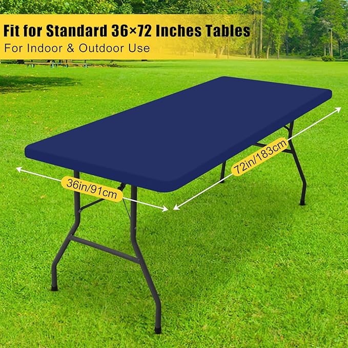 Smiry Rectangle Tablecloth, Elastic Fitted Flannel Backed Vinyl Tablecloths for 6ft Folding Tables, Waterproof Wipeable Table Covers for Indoor, Outdoor, Picnic and Camping (Navy, 36"x72")