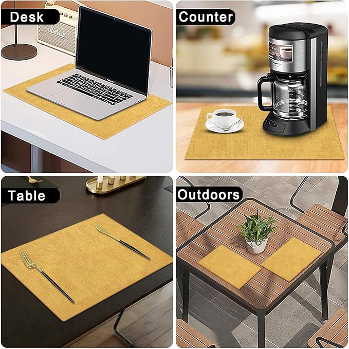 homing Faux Leather Heat Resistant Placemats 8 Packs, Waterproof Wipeable Dining PU Place Mats for Indoor & Outdoor, Easy to Clean, Yellow