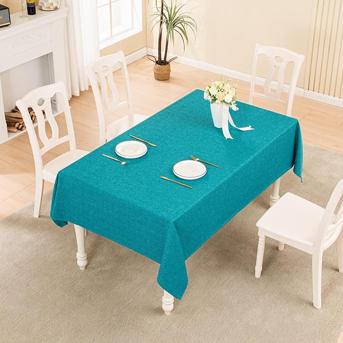 BALCONY & FALCON Square Tablecloth Washable Wrinkle Resistant and Water Proof Table Cloth Decorative Linen Fabric Tablecloths for Dining Party Kitchen Wedding Outdoor Use (Lake Blue, 55x55)
