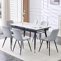 Extendable Dining Table Set for 6, 55'' to 78.8'' Rectangular Thickened Sintered Stone Kitchen Table with 6 Upholstered Chairs, Modern Space Saving 7-Piece Dinner Table Set
