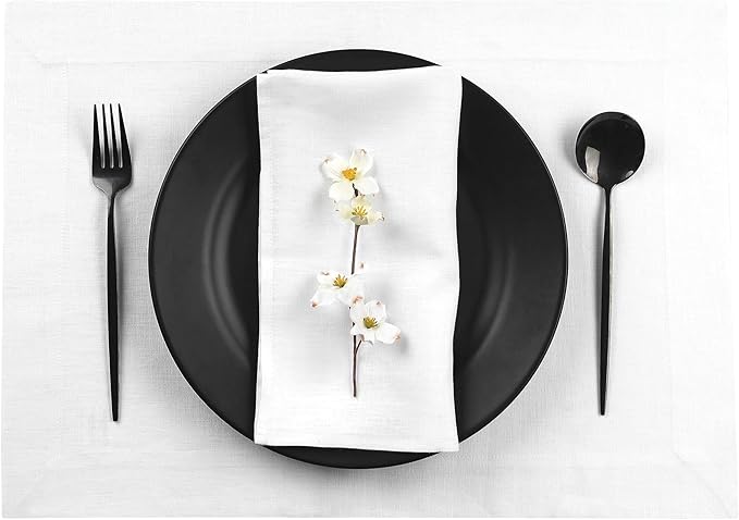 D'Moksha Homes Linen White Placemats Set of 6-100% Pure Linen Placemats 14 x 19 Inch for Valentines, Spring, Easter - Handcrafted and Machine Washable