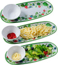 LEHAHA Strawberry Melamine Chip and Dip bowl Serving platter, Set of 3. Rectangular serving platter and small serving bowl sets. Round Dipping Dishes for Condiments, Pre, Dessert, Salsa, Entertaining