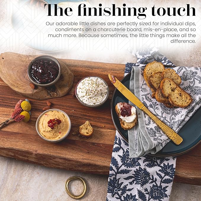 Vikko Small Dipping Bowls, Set of 4 Mini Soy Sauce Dishes, 3" Stoneware Dipping Sauce Cups, Decorative Pinch Bowls for Dips, Condiments, Charcuterie Boards - Microwave and Dishwasher Safe