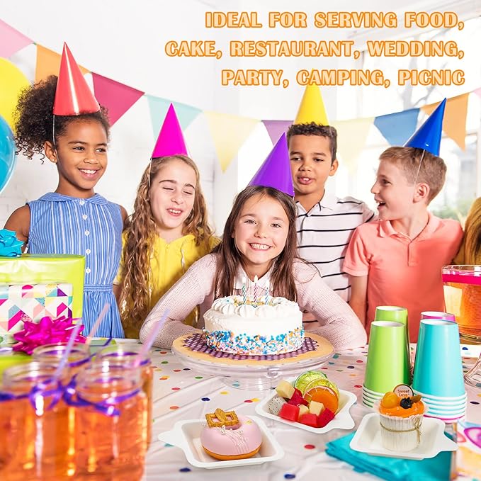 Remerry 300 Pcs Small 4 Inch Paper Plates Bulk Disposable Plates Paper White Square Dessert Cake Party Snack Sugarcane Bagasse Fiber Wedding Birthday Dinner Graduation Pet Feeding (4.41 x 5.24 Inch)