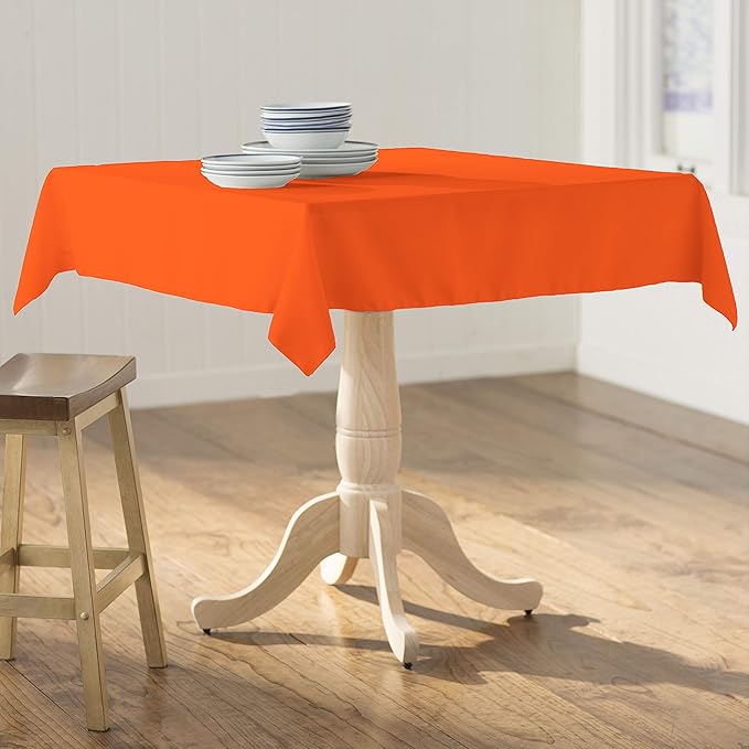 LA Linen Polyester Poplin Washable Square Tablecloth, Stain and Wrinkle Resistant Table Cover 58x58, Fabric Table Cloth for Dinning, Kitchen, Party, Holiday 58 by 58-Inch, Orange