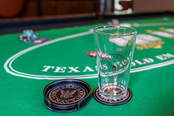 US Navy Leather Coaster Set - 4 Premium Coasters with Hot Stamped Foil Logo - Disabled Vet Owned Business-Navy Leather Coasters