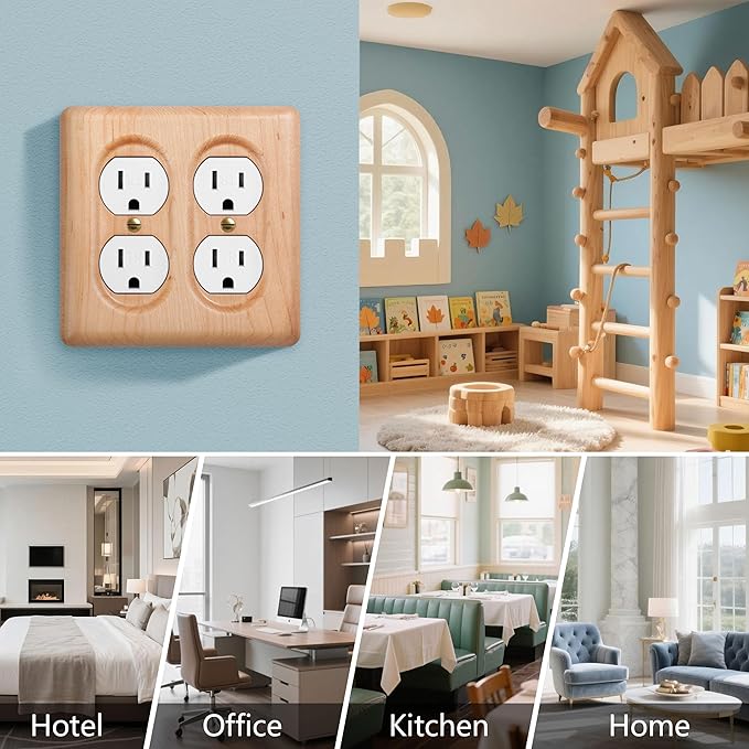 Maple Wood Double Outlet Cover Plate Wall Plates For Electrical Outlets With Durable Finish