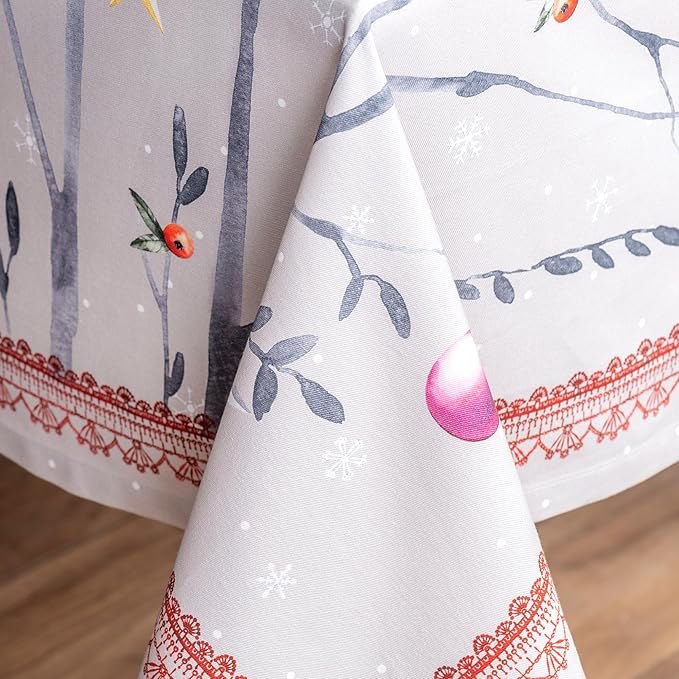 Maison d' Hermine Table Cloth Rectangle Table 100% Cotton 70 x 120 Inches Fall Tablecloth Reusable Everyday Use for Thanksgiving Christmas Decorations Dining Farmhouse Party (Fairy Christmas)