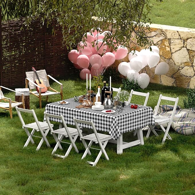 misaya Rectangle Waterproof Vinyl Table Cloth, Buffalo Flannel Backed Tablecloth, Wipeable Plastic Table Cover for Dinner, Kitchen, Outdoor (54" x 78", Black and White)