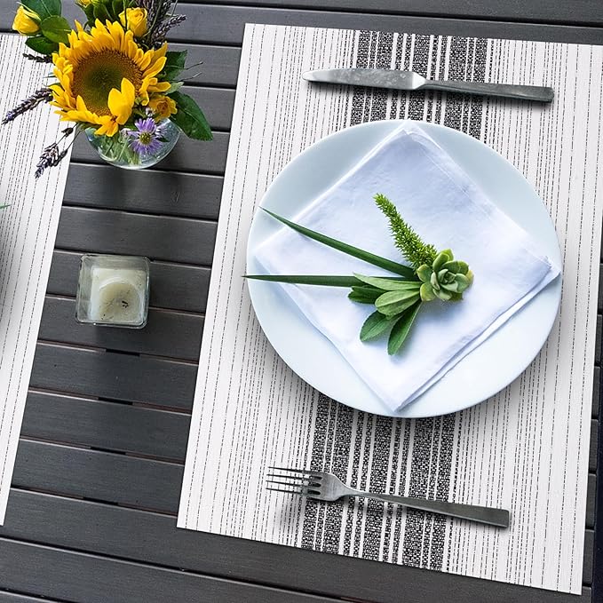 Winknowl Placemats, Set of 6 Heat Resistant Stain Resistant Woven Vinyl Insulation Place mats, Durable Washable Elegant Table Mats for Dining (White)