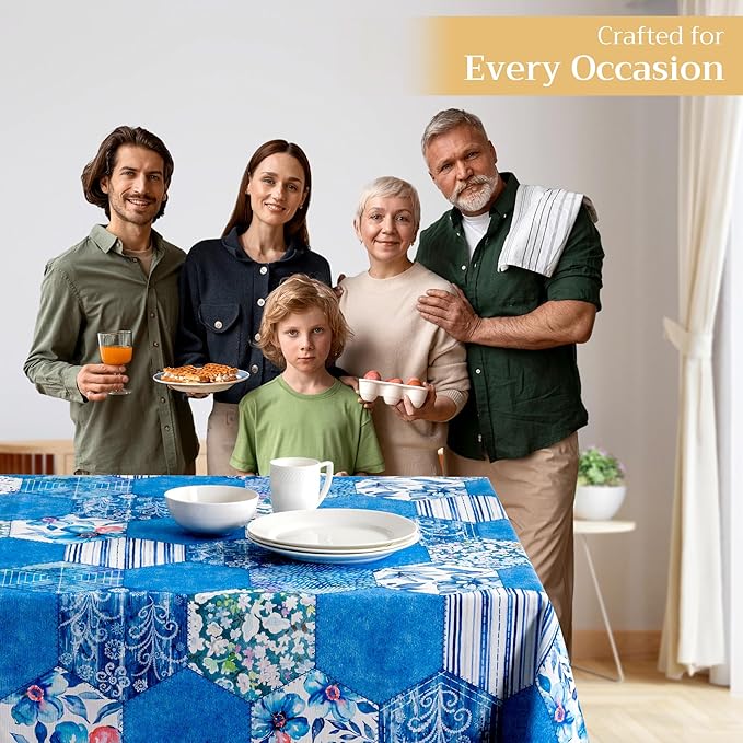 Maison d' Hermine Table Cloth Square Table 100% Cotton 54 x 54 Inches Tablecloth Reusable Decorative for Dining Room Farmhouse Home Valentines Day Decorations Spring Summer - Summer Blues