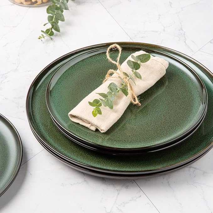 LERATIO Ceramic Dinnerware Set for 4, Poreclain Plates, Bowls, Handmade Reactive Glaze Dishes, Chip Resistant, Oven & Dishwasher Safe, Service for 4