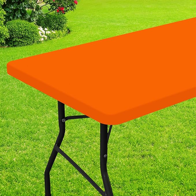 Smiry Rectangle Picnic Table Cloth, Waterproof Elastic Fitted Tablecloths for 5 Foot Tables, Washable Polyester Table Cover for Camping, Indoor and Outdoor (Orange, 30"x60")