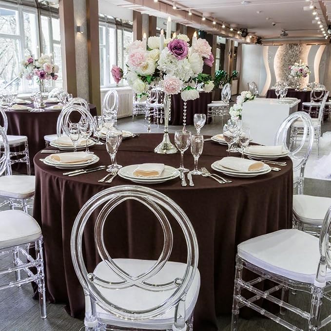 8 Pack Round Tablecloth 90 Inch Brown Tablecloth for Round Tables, Washable Polyester Table Cloth Stain and Wrinkle Resistant Decorative Table Cover for Wedding Party Dining Banquet