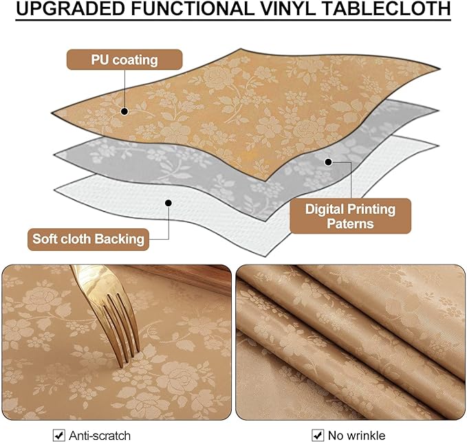 Smiry Rectangle Table Cloth, Waterproof Heavy Duty Vinyl Tablecloths, Wipeable Washable Table Cover for Kitchen and Dining Room (Brown, 52" X 70")