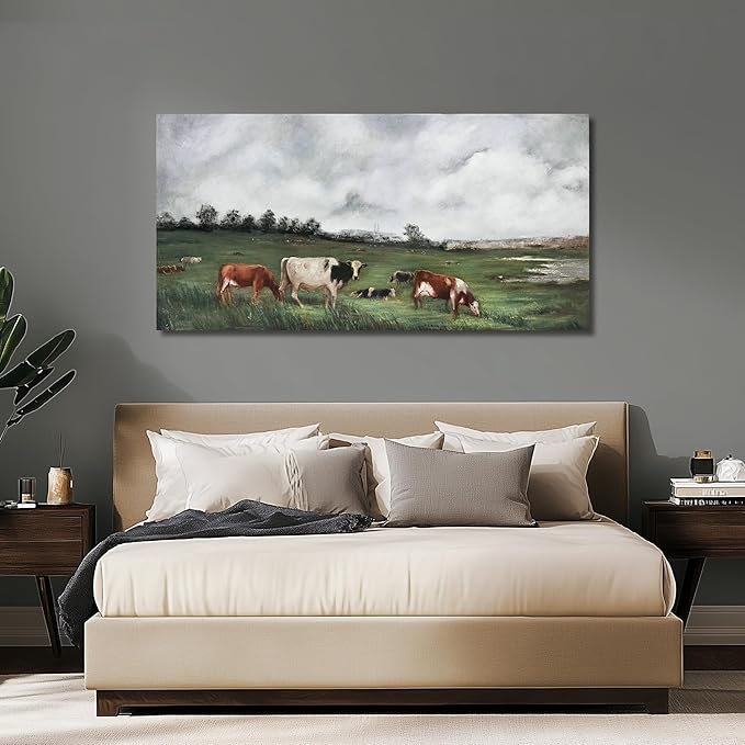 Belmrxne Large Nature Wall Art Green and Grey Wall Decor Landscape Canvas Painting Animal Artwork modern Wall Painting for Living Room Bedroom Office 29x58 Inches