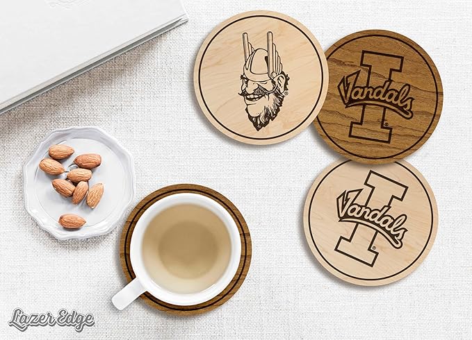 LazerEdge Idaho Vandals Wooden Coaster Set - Maple Wood - Officially Licensed Product - 4-Pack
