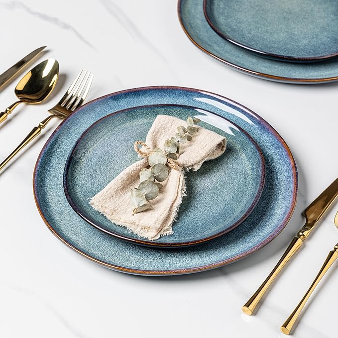 AmorArc Ceramic Dinner Plates Set of 6, 10.5 Inch Handmade Reactive Glaze Stoneware Plates, Rustic Shape Dinnerware Dish Set for Kitchen, Microwave & Dishwasher Safe, Scratch Resistant