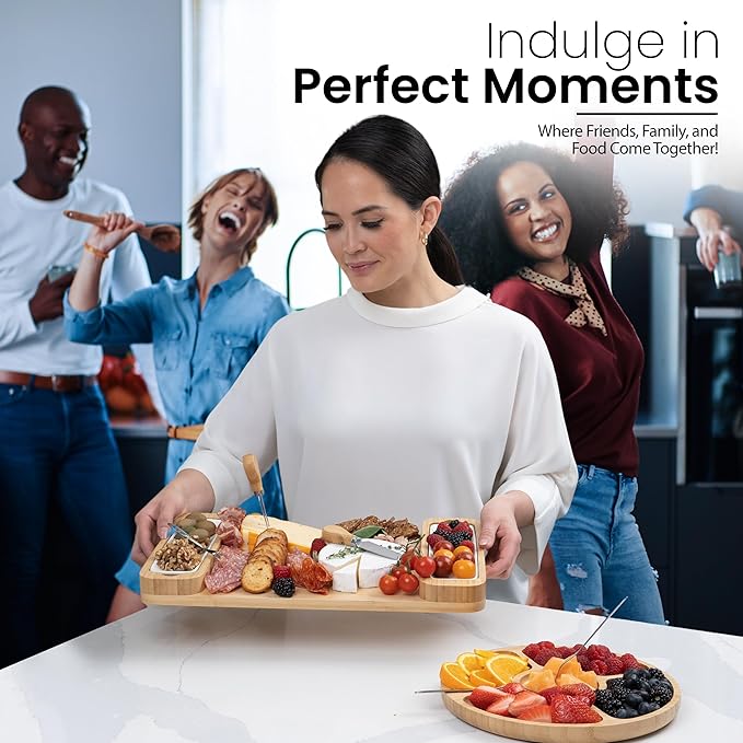 Charcuterie Boards - Bamboo Cheese Board Set with Serving Tray for Meat, Cheese, Crackers, Nuts and Fruits - House Warming Gifts for New Home, Wedding, Bridal Shower or Birthday Gifts for Women