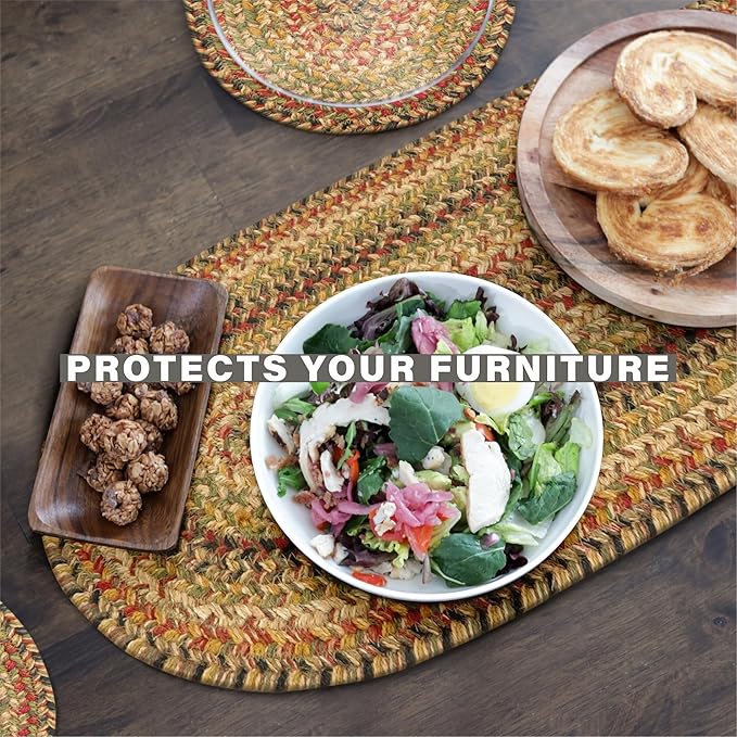 Homespice Kingston Premium Jute Braided Placemat Set of 4-10x15 Rectangular Multi Color Reversible, Natural Jute Yarn Rustic, Country, Primitive, Farmhouse Style