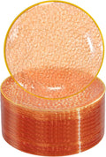 Rubtlamp 100 Pcs Clear Orange Gold Plastic Plates, Hammered Orange Party Plates,Heavy duty Dessert Plates,Disposable Salad/Dessert Platos,Clear Gold Plastic Platos 7 Inch For Thanksgiving,Halloween
