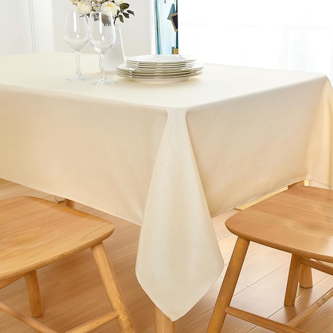 JIUZHEN Rectangle Table Cloth Faux Linen Farmhouse Tablecloth Wrinkle and Stain Resistant Decorative Fabric Table Cover for Kitchen, Dining Room, Parties and Camping, Champagne, 54 x 80 Inch