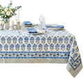 ATOSII Roma Blue 100% Cotton Boho Rectangle Fall Tablecloth, Handblock Floral Print Table Cloth Linen for Kitchen Dining I Parties Outdoors Weddings Holidays I Decor 72 X 108 Inches I 8 Seater