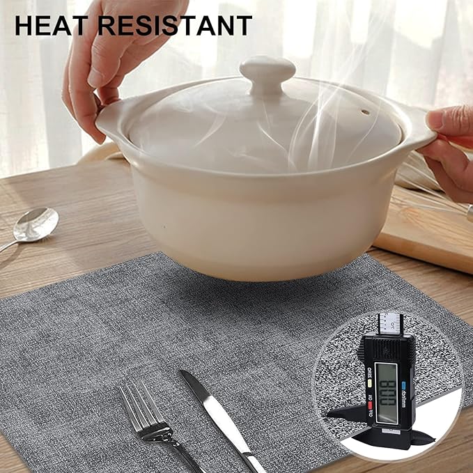 homing Faux Leather Heat Resistant Placemats 8 Packs, Waterproof Wipeable Dining PU Place Mats for Indoor & Outdoor, Easy to Clean, Smokey Grey