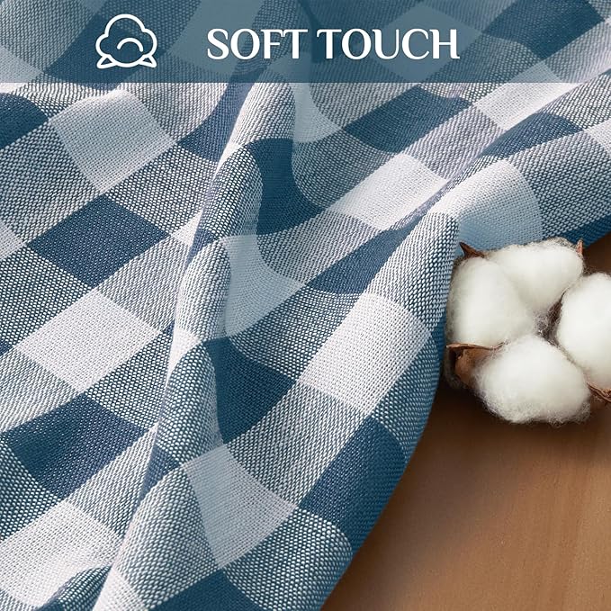 Softalker Checkered Tablecloth Rectangle, Outdoor Linen Cotton Gingham Table Cloth with Tassel, Heavy Duty Wrinkle Free Buffalo Plaid Table Cover for Kitchen Dining Home Party - 55 x 84 Inch, Navy