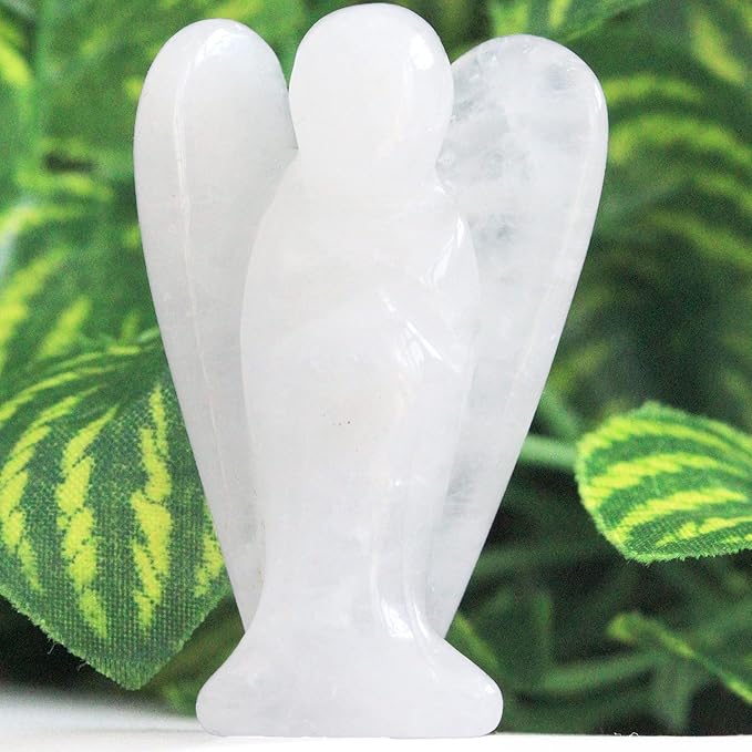 YATOJUZI 2" Clear Quartz Angel Decor Healing Crystals Polished Natural Stone Sculpture Statue Hand Carved Cute Figurines Energy Reiki Home Room Office Desk Decoration Guardian Gifts for Women Men