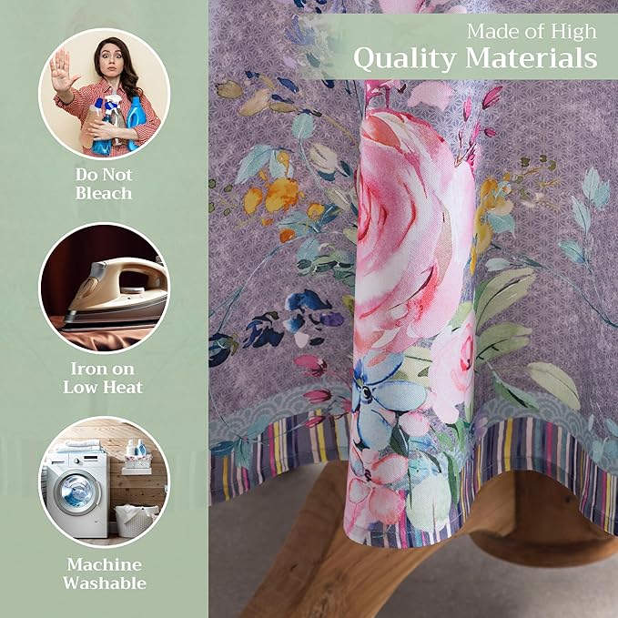 Maison d' Hermine Table Cloth Round Table 100% Cotton 69 Round Inches Tablecloth Reusable Decorative for Dining Room Farmhouse Home Valentines Day Decorations Spring Summer- Sweet Rose Lavender - Lush